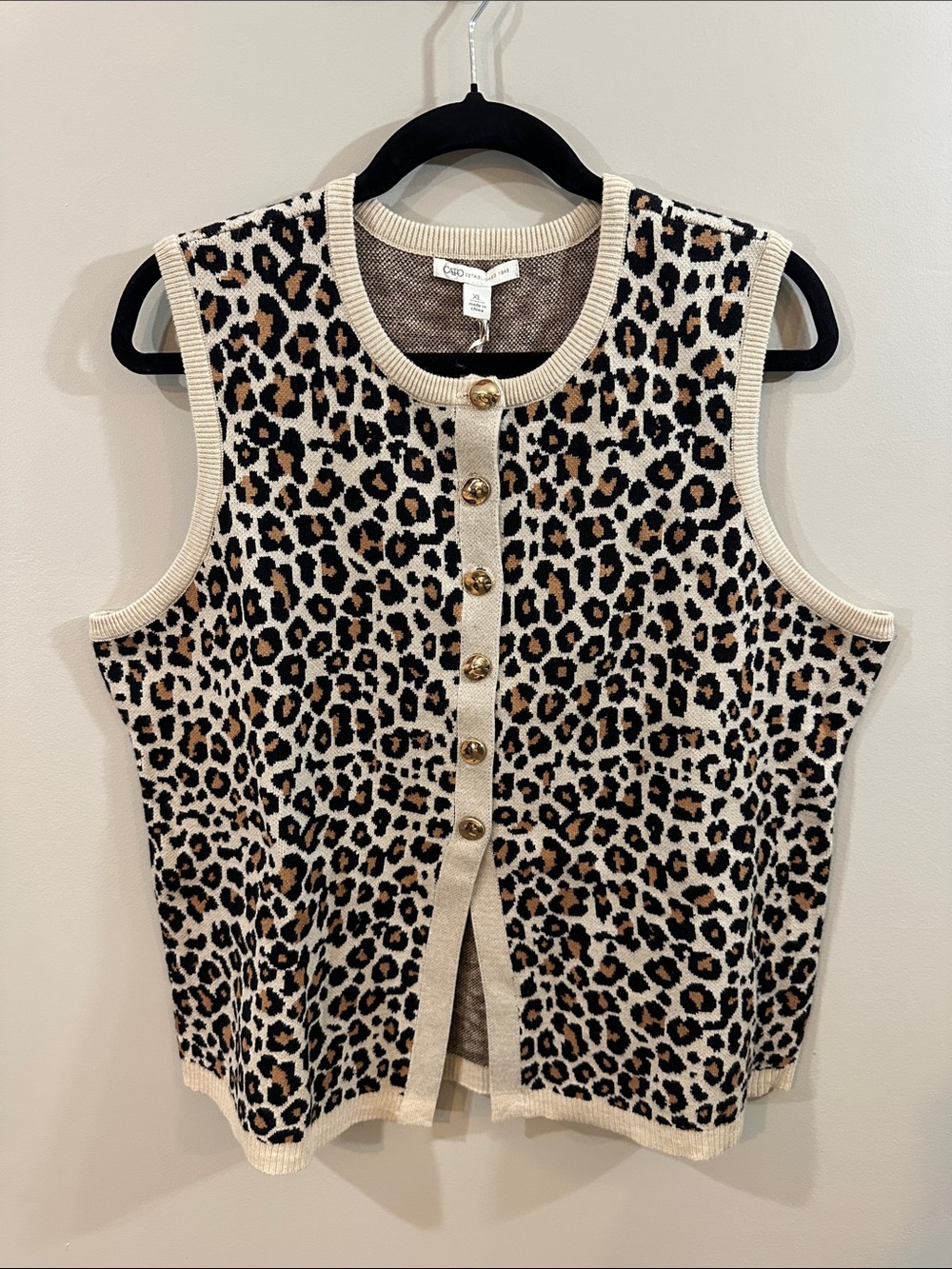 NWT Cato Leopard Print Sleeveless Knit Vest - Beige, Tan, Brown